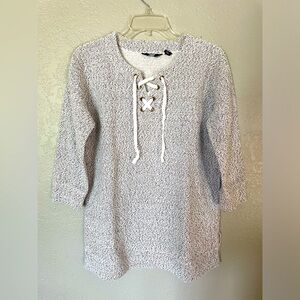 Lands End Women’s 3/4” sleeve tie neck pullover tunic sweater